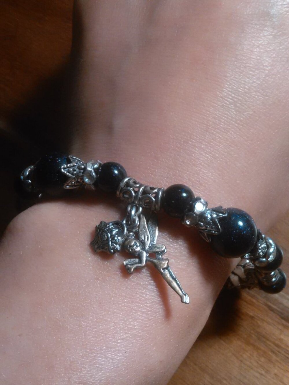 Blue Sandstone Fairy Charm Silvertone Bracelet (8 to 10 Inch)